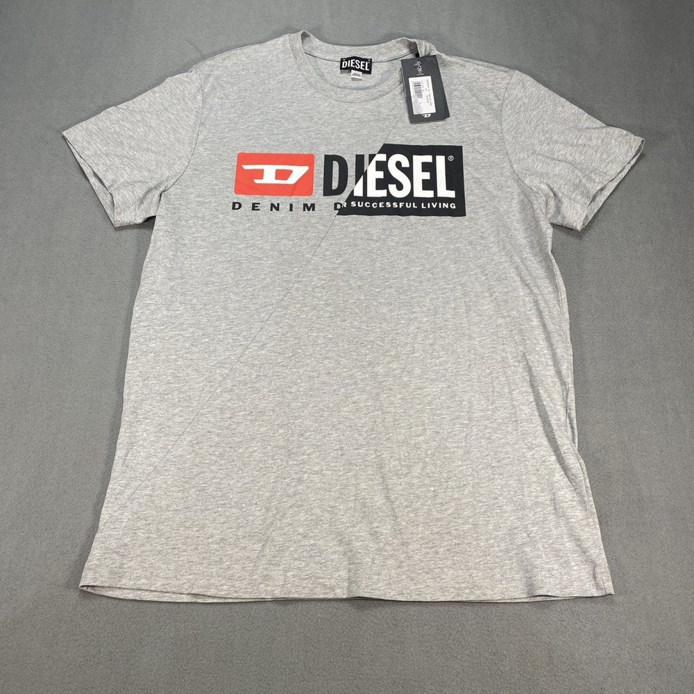Diesel T Shirt Mens XL Grey Red Black White Logo Graphic Short Sleeve New